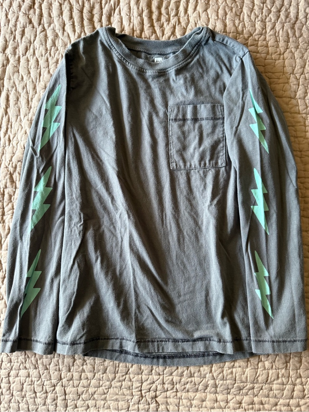 Tea Collection Kids Long-Sleeve Gray Tee with Mint Lightning Sleeves